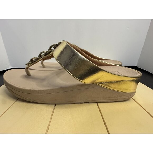 FitFlop Gold Toe Post Slides With Beaded Strap - Picture 7 of 9